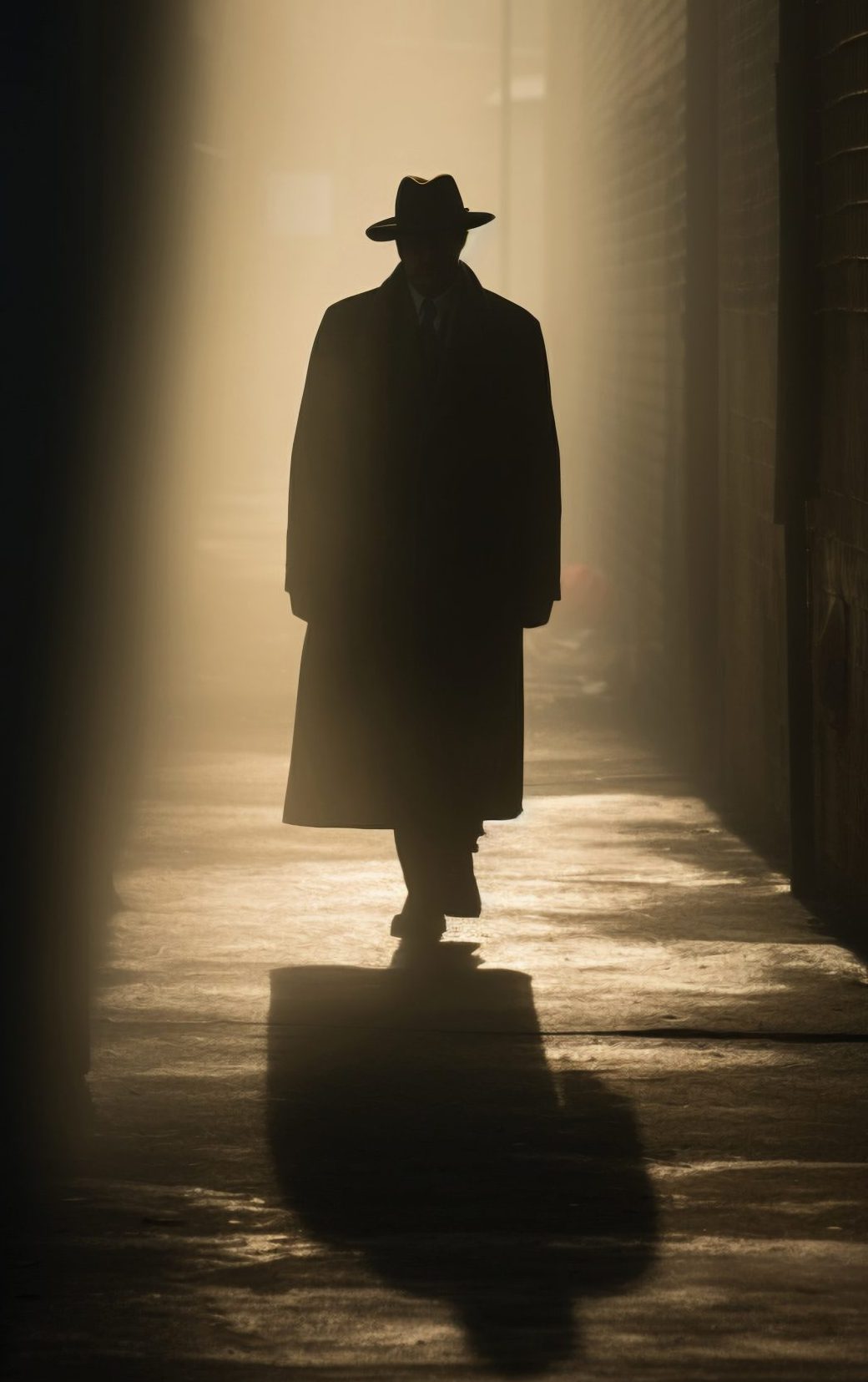 Silhouette of a man in an alleyway AI generated by Freepik
